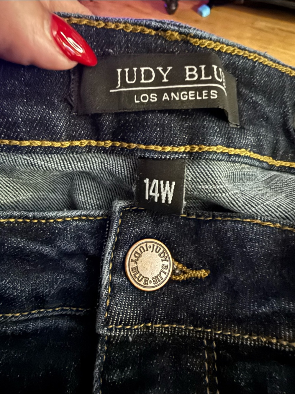 Judy Blue Dark Indigo Jeans with Contrast Gold Stitching - Picture 8 of 9